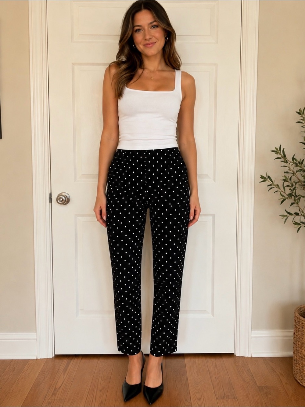 Charter Club Black Pants with White Polka Dots